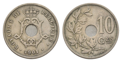 Бельгия 10 сантимов 1901 Belgique, Леопольд I (1865-1909) KM 48 медно-никель 4615-962