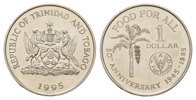 Тринидад и Тобаго 1 доллар 1995 50 лет продовольственной программе - ФАО KM 61 медно-никель UNC 4671-854