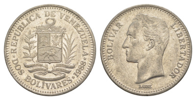 Венесуэла 2 боливара 1988 Симон Боливар Y 43 никель 4599-1044