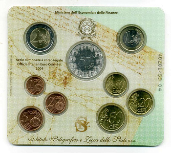 ИТАЛИЯ НАБОР ИЗ 9 МОНЕТ 2004 50 ЛЕТ ТЕЛЕВИДЕНИЯ SH3