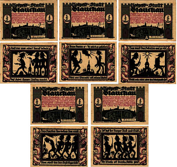 ГЛАУХАУ, ГЕРМАНИЯ НАБОР ИЗ 5 БАНКНОТ 1921 НОТГЕЛЬД, 1 ИЮНЯ 1921, ЗЕМЛЯ САКСОНИЯ ARNOLD KELLER 436.3 бумага 7553-12-2