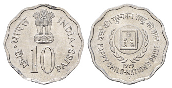 Индия 10 пайс 1979 Международный год детей KM 33 алюминий UNC 4110-817