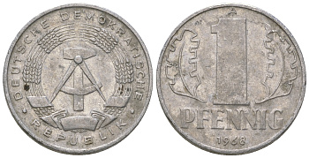 ГДР 1 пфенниг 1968 А КМ 8.1 алюминий 4651-1141