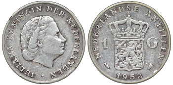 Нидерландские Антилы 1 гульден 1952 Юлиана (1948-1980) KM 2 серебро 4178-945