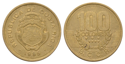 Коста-Рика 100 колонов 1995 KM 230 сталь плакированная латунью 183-251
