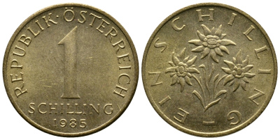 Австрия 1 шиллинг 1985 KM 2886 алюминиевая бронза 36-1251