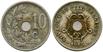 Бельгия 10 сантимов 1905 KM 52 медно-никель 4177-1246