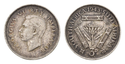 ЮАР 3 пенса 1943 Георг VI (1936-1952) KM 26 серебро 4549-217