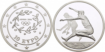 Греция 10 евро 2003 XXVIII летние Олимпийские игры 2004 года в Афинах, прыжки в длину KM 194 серебро PROOF 05-091-15
