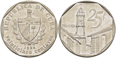 Куба 25 сентаво 1994 площадь в Тринидаде KM 577.1 сталь плакированная никелем 67-1151