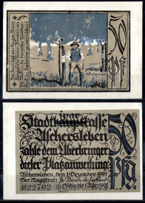 Ашерслебен (Пруссия, Саксония) 50 пфеннигов 1921 Mehl Grabowski 50.6-3.2/5 бумага UNC (пресс) 7556-46-1-1