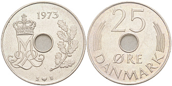 Дания 25 эре 1973 S; B, Маргрете II (1972- ) KM 861.1 медно-никель UNC 106-234