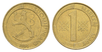 Финляндия 1 марка 1994 KM 76 алюминиевая бронза 4648-612