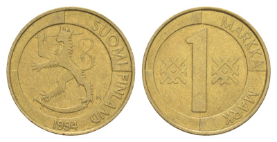 Финляндия 1 марка 1994 KM 76 алюминиевая бронза 4648-612
