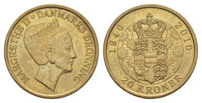 Дания 20 крон 2010 70 лет со дня рождения королевы Маргрете II KM 937 алюминиевая бронза UNC 4650-423