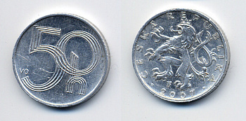 ЧЕХИЯ 50 ГЕЛЛЕРОВ 2007 KM 3.2 алюминий 46-719