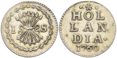 ГОЛЛАНДИЯ, Нидерланды 1 штюбер 1760 HOLLAND KM 91, Verkade 56.6, HNPM 78 серебро 443-1631