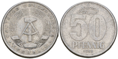 ГДР 50 пфеннигов 1958 A KM 12.1 алюминий 4601-557