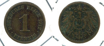 ГЕРМАНИЯ 1 ПФЕННИГ 1912 J KM 10, J.10 медь 701-245