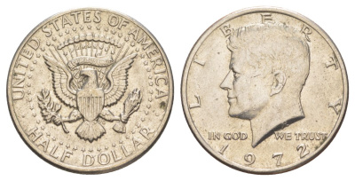 США 1/2 доллара (50 центов) 1972 Джон Кеннеди KM 202b медь плакированная медно-никелем aUNC 4165-1225