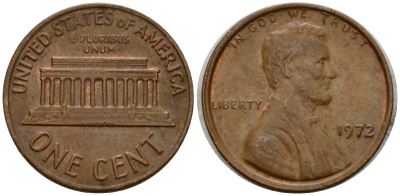 США 1 цент 1972 Линкольн KM 201 медь цинк 4602-237