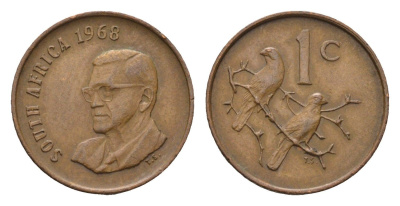 ЮАР 1 цент 1968 Окончание президентства Чарльза Сварта, South Africa, легенда на английском KM 74.1 бронза 4690-1062