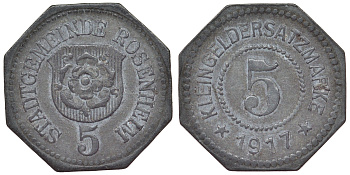Розенхайм 5 пфеннигов 1917  Funck 450.4, Men05 21887.4, Men18 27362.4 цинк 4119-1047