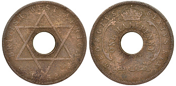 Британская Западная Африка 1/2 пенни 1952 KN, Георг VI KM 27a бронза 25-1334