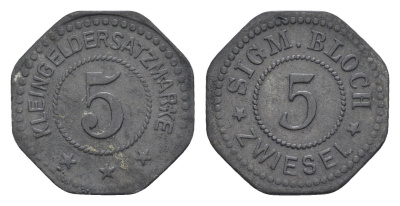 Бавария, Цвизель 5 пфеннигов ND Hasselmann 984.1 цинк 1531-1124