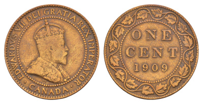 Канада 1 цент 1909 Эдуард VII (1901-1910) KM 8 бронза 4654-1227