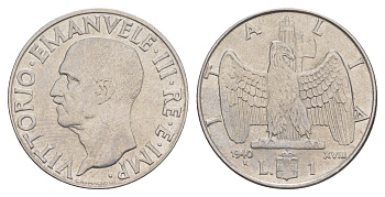 Италия 1 лира 1940 KM 77a нержавеющая сталь 4646-935