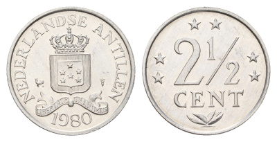 Нидерландские Антильские острова (Нидерландские Антилы) 2 1/2 цента 1980 KM 9a алюминий UNC 4674-855
