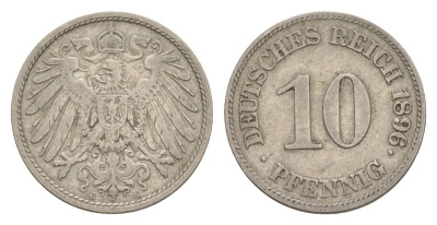 Германия 10 пфеннигов 1896 E, Вильгельм II (1888-1918) KM 12, J. 13 медно-никель 4640-236