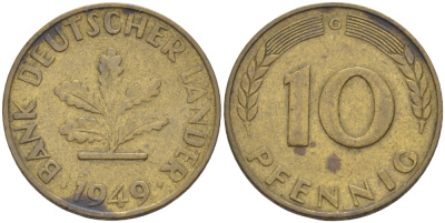 ФРГ 10 ПФЕННИГОВ 1949 G KM 103, J. 378 сталь плакированная латунью 4182-737