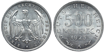 Германия 500 марок 1923 А KM 36, J.305 алюминий UNC 4587-546