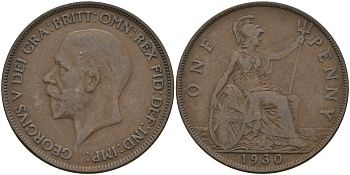 Великобритания 1 пенни 1930 Георг V (1910 - 1936) KM 838 бронза 4144-841