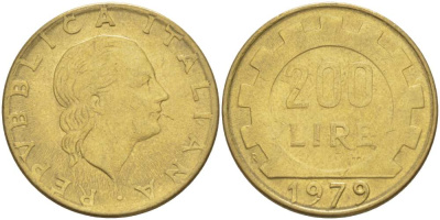 Италия 200 лир 1979 R, шестерня KM 105 алюминиевая бронза 4529-152