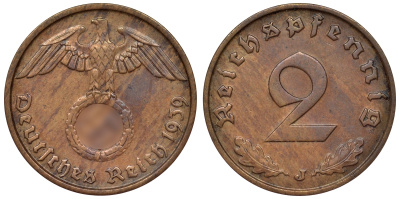 Германия 2 рейхспфеннига 1939 J KM 38, J. 362 алюминиевая бронза 4121-641