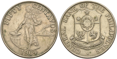 Филиппины 50 сентаво 1964 KM 190 медь никель цинк 4593-1014