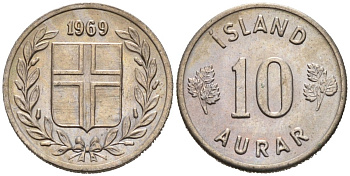 Исландия 10 эйре 1969 KM 10 медно-никель 4564-625