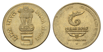 Индия 5 рупий 2010 XIX Игры Содружества в Индии KM 391 никель латунь UNC 4119-926