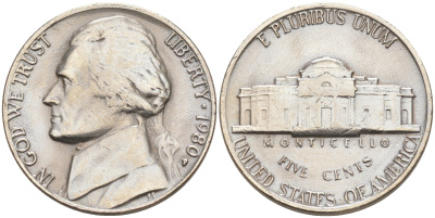 США 5 ЦЕНТОВ 1980 P, ДЖЕФФЕРСОН KM A192 медно-никель 190-131