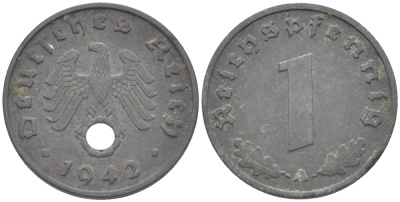 ГЕРМАНИЯ 1 РЕЙХСПФЕННИГ 1942 А KM 97, J. 369 цинк 4181-517