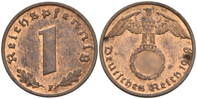 Германия 1 рейхспфенниг 1939 F KM 89, J. 361 бронза 4147-1215