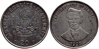 Гаити 20 сантимов 1995 Шарлемань Перальт KM 152а сталь плакированная никелем UNC 83-1731
