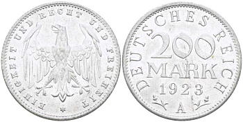 ГЕРМАНИЯ 200 МАРОК 1923 A KM 35, J. 304, Weege 22 алюминий 210-443