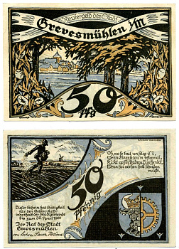 Гревесмюлен 50 пфеннигов 1922 до 30 Апреля 1922, нотгельд, земля Мекленбург-Передняя Померания Grabowski 473.2 бумага 2193-19-3-1