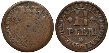 КОРВЕЙ 2 ПФЕННИГА 1715 KM 127 медь 75-558