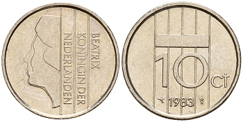 Нидерланды 10 центов 1983 Беатрикс (1980-2013) KM 203 никель    4598-354