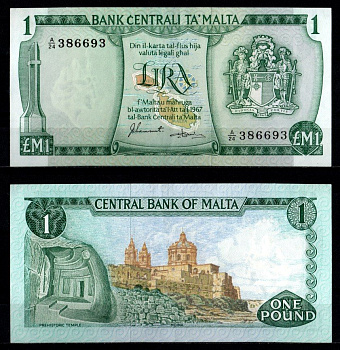 Мальта 1 лира 1967 (1973) Pick 31 f бумага 451-1231-1